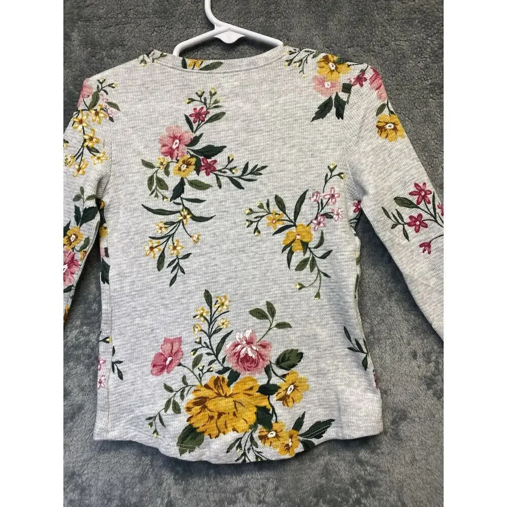 Gap Toddler Girls Gray Flowered Print Long Sleeve Henley Size 3T NWOT